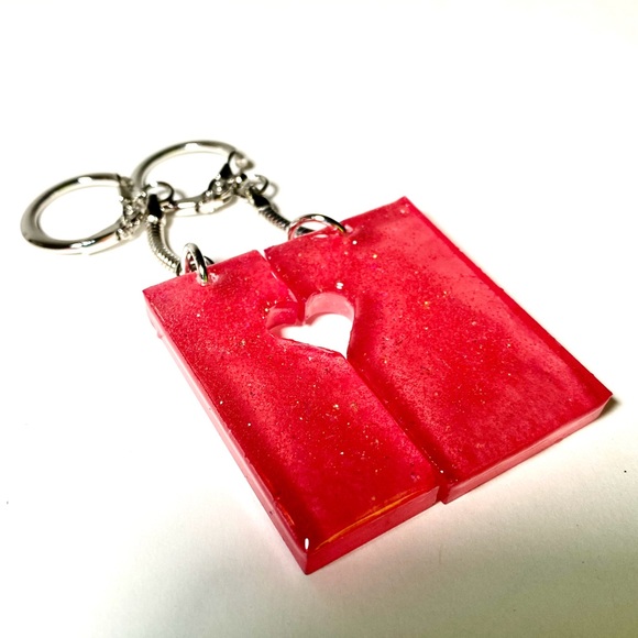 HANDMADE Resin Heart Couple Keychain Matching Set, Valentines Day Gift - Picture 8 of 9